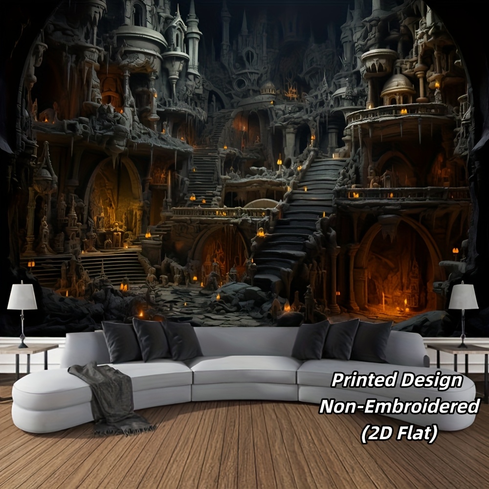 2d Flat - 2d Flat - 2d Flat, 1pc Medieval Landscape Hanging Tapestry Rustic Vampire Castle Interior Wall Hanging Decoration For Halloween Party Backdrop Best Gift For Halloween