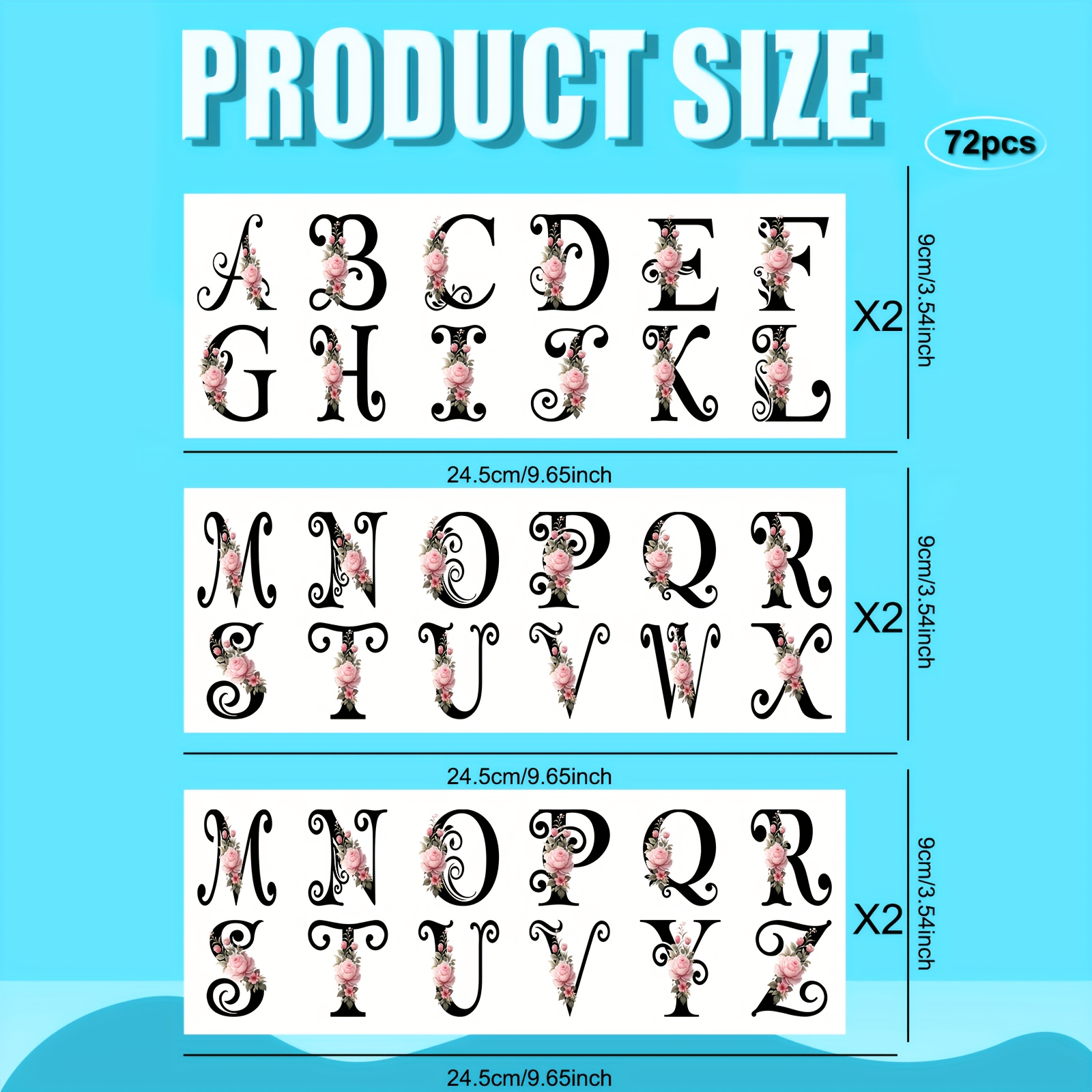 TEMU 72 Piezas de Papel de Transferencia DTF con Diseño de 26 en Inglés y Temática Floral - Transferencia UV Impermeable y con Patrones Ingleses y
