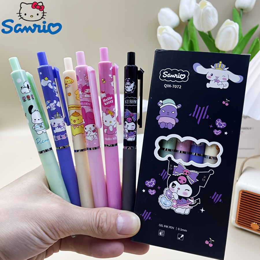 

Sanrio Hello Kitty Cinnamoroll Gel Pens, 6-peice/box, 0.5mm, Cartoon Cute Smooth , Quick-dry, Push Button, Office Supplies, Stationery For Students And Exams, High-value Black Pen