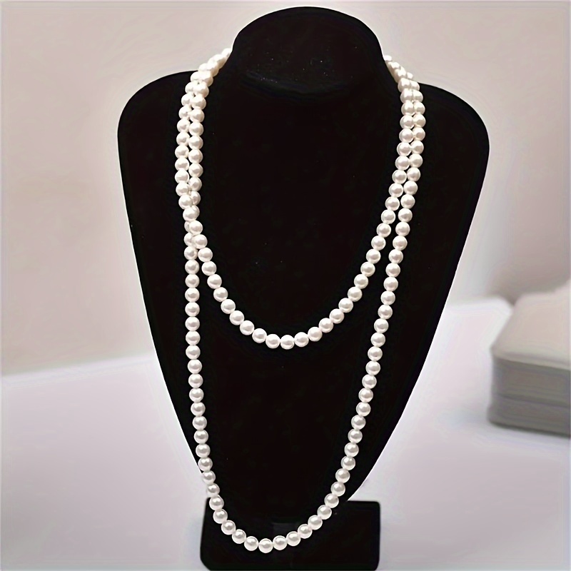 TEMU 1pc Glass Pearl Long Necklace Stackable Twisted Retro Deco Necklace Gift For Girlfriend Mom Birthday Present Mother's Day Gift