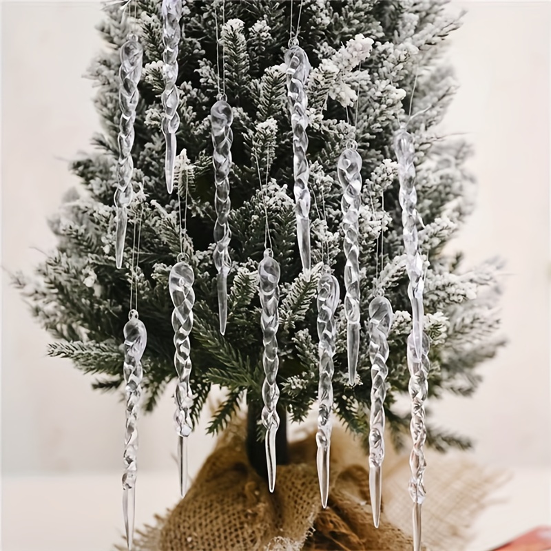 TEMU 180pcs Of Transparent Acrylic Icicles, Each Measuring Inches, Designed As Twisted Ornaments For Christmas Trees, , And Weddings