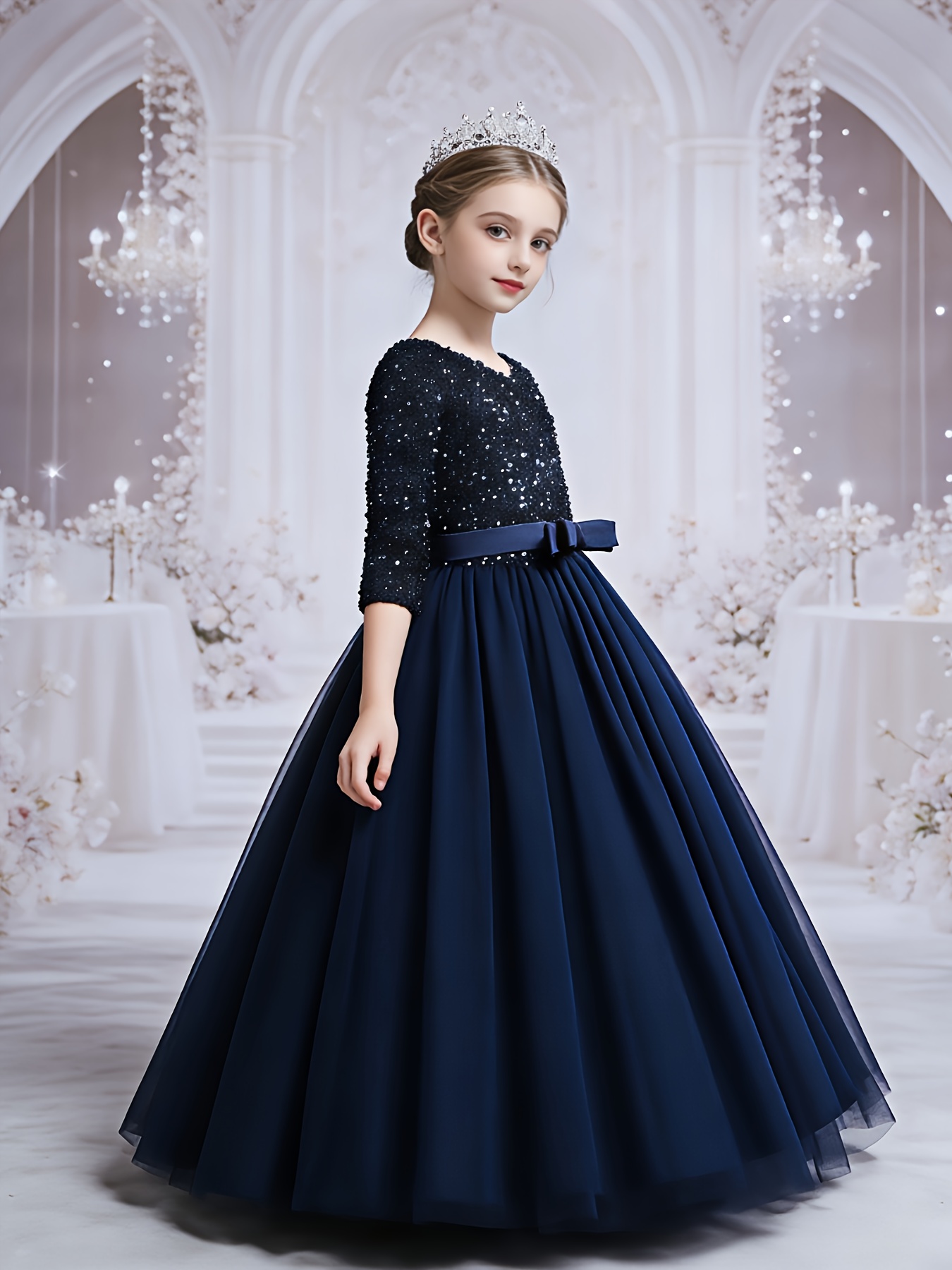 white christmas dresses Navy Cord Girls Smocked Bishop Dress Special Occasions main image 1