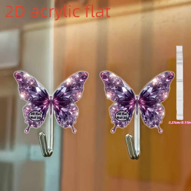 TEMU 2pcs Set Of 2d Flat Acrylic Self-adhesive Hook Decoration - Simulated Pattern, Suitable For Hanging Bathrobes And Towels, Key Hooks, Used As