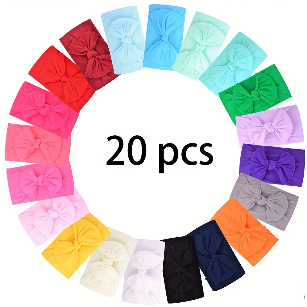 E-shop 20 zufällige Morandi-Farben Schleifen Haarreifen, weich und schädigt das Haar nicht, Nylon Haarband, Haar-Accessoires für die Feiertage