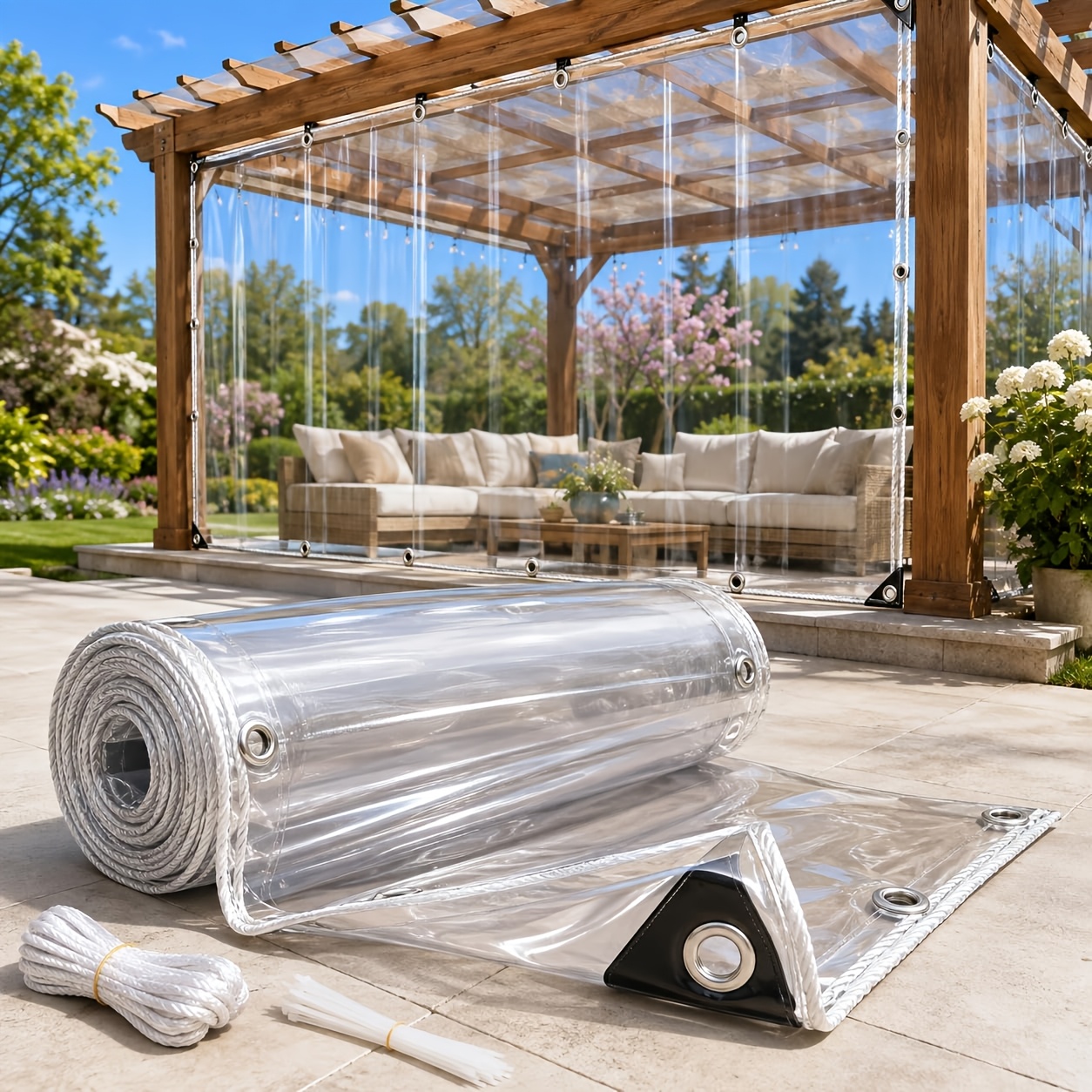 Image of Transparent Pvc Tarpaulin With Eyelets, 500g/m²