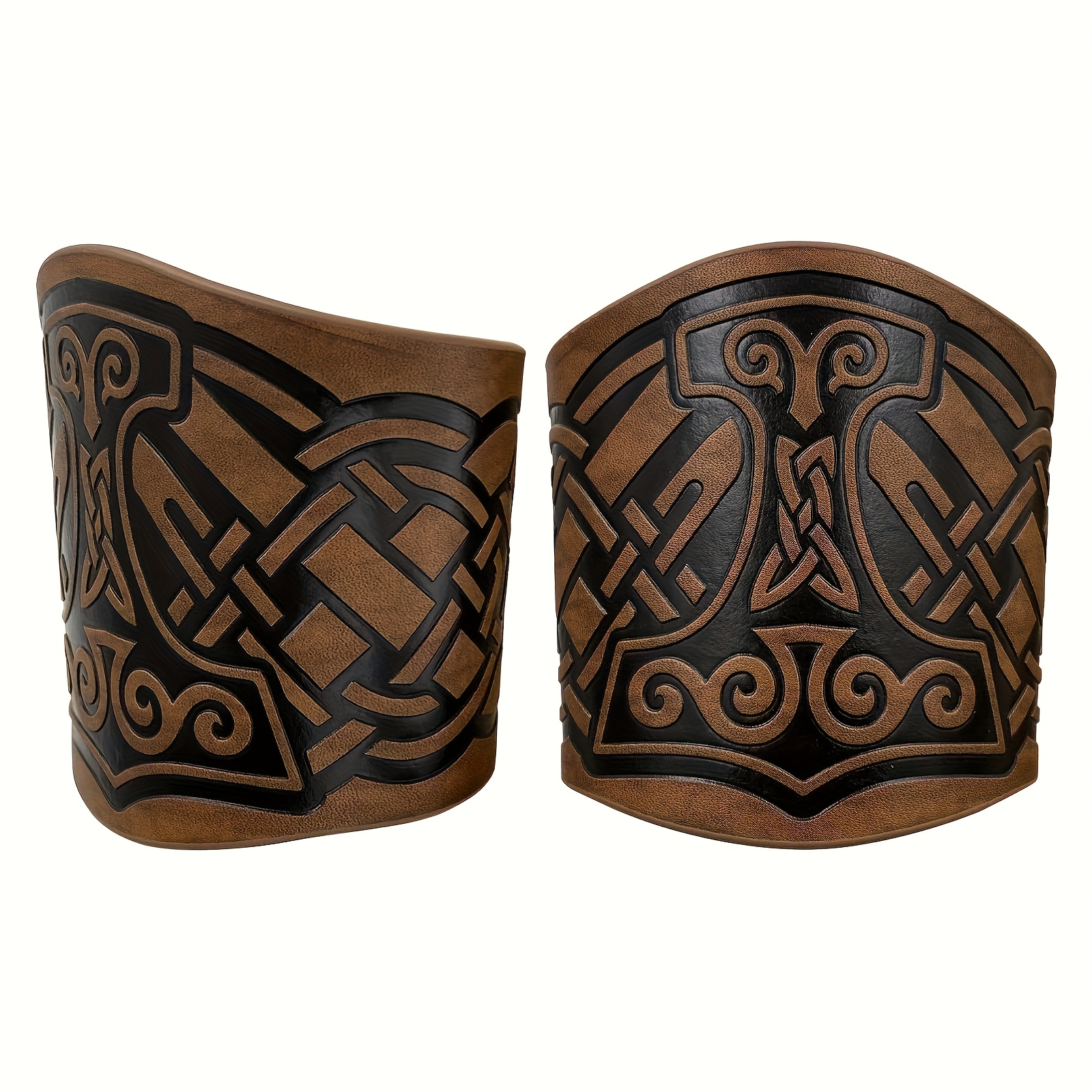 TEMU 2pcs Leather Bracers, Medieval Guards Knight Arm Guards, Pu Leather Larp , Embossed Armor Wristband Armband Cuff - Suitable For Role-playing