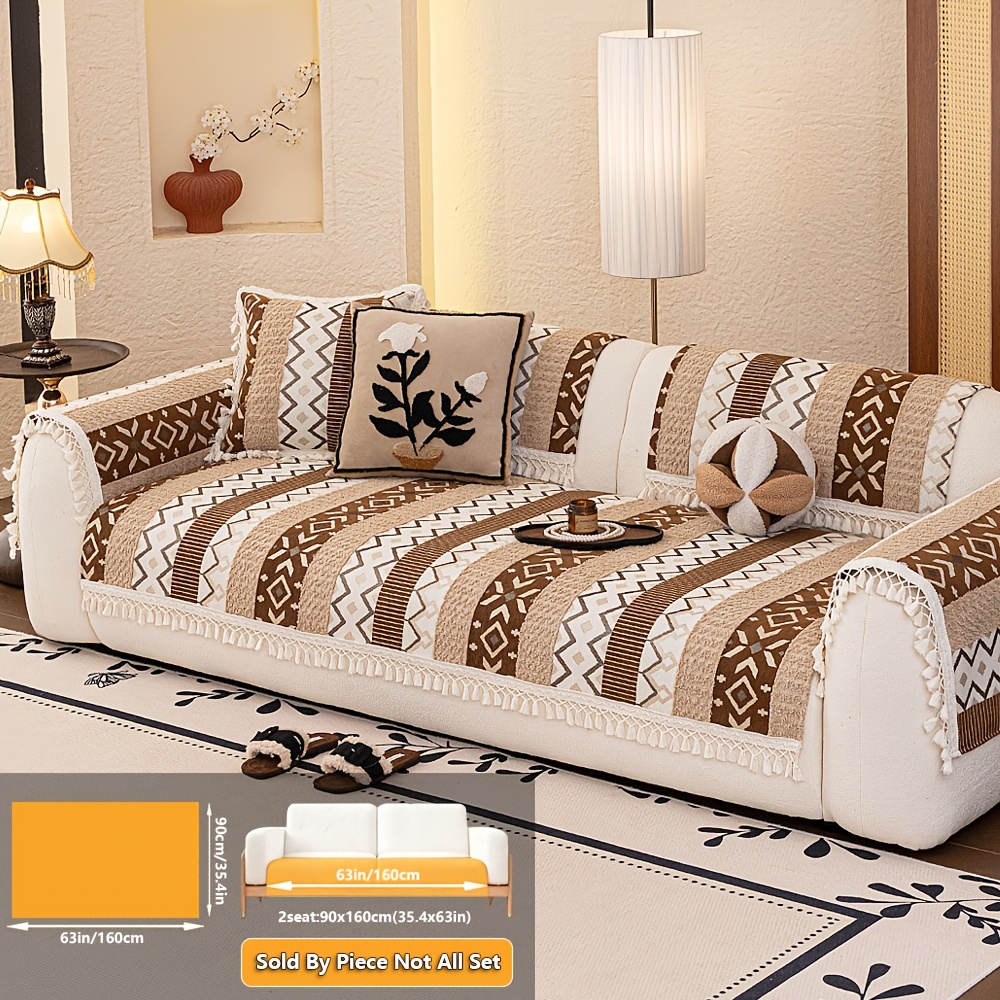TEMU 1pc Plush Chenille Sofa Cover Compatible For All Sofa Types (single/double/triple/) With Non-slip Backing, Pet-proof & Machine Washable Couch -