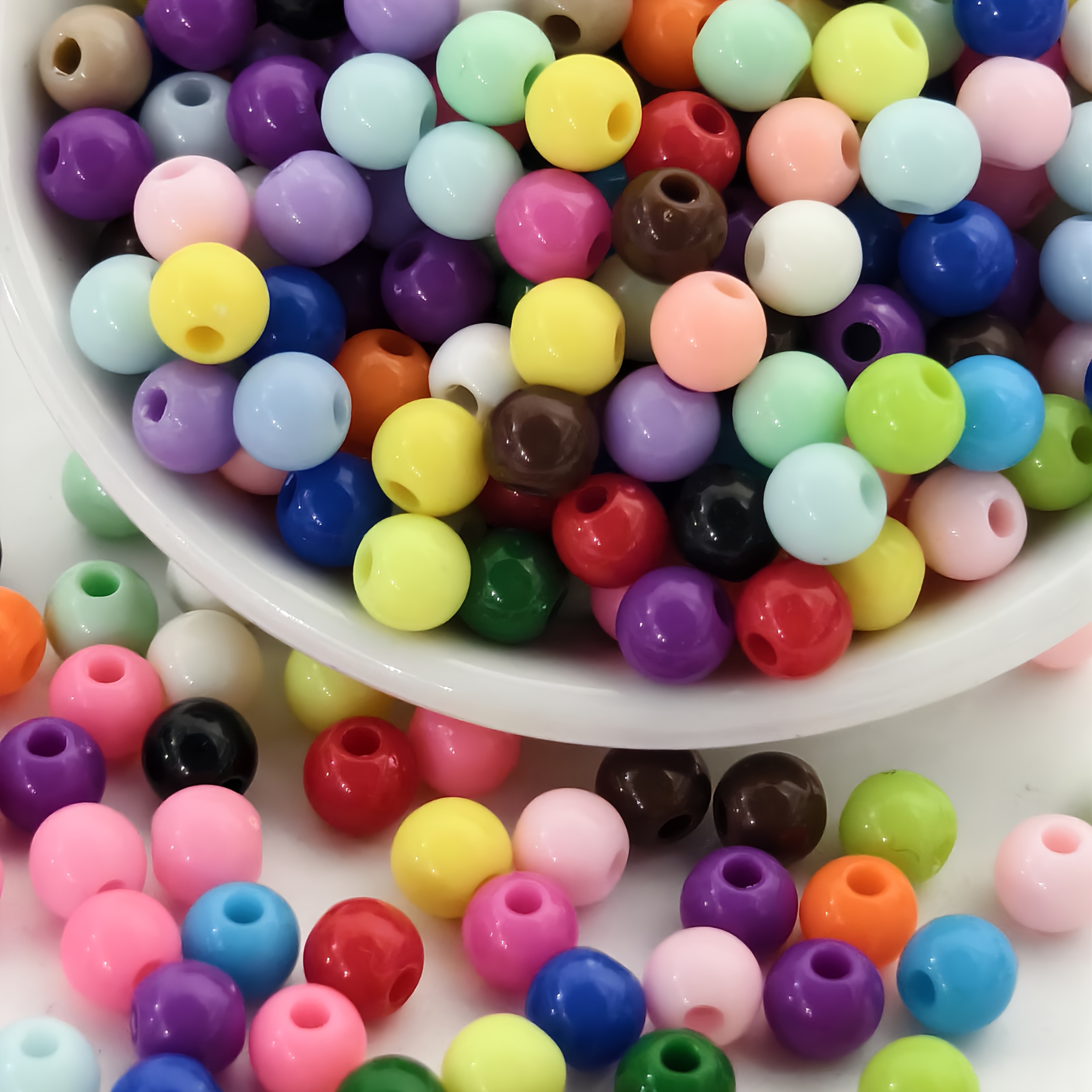 TEMU 318 piezas de cuentas redondas acrílicas de 6 mm en 25 colores surtidos, colores macaron, cuentas decorativas de hechas a - Tamaño uniforme por