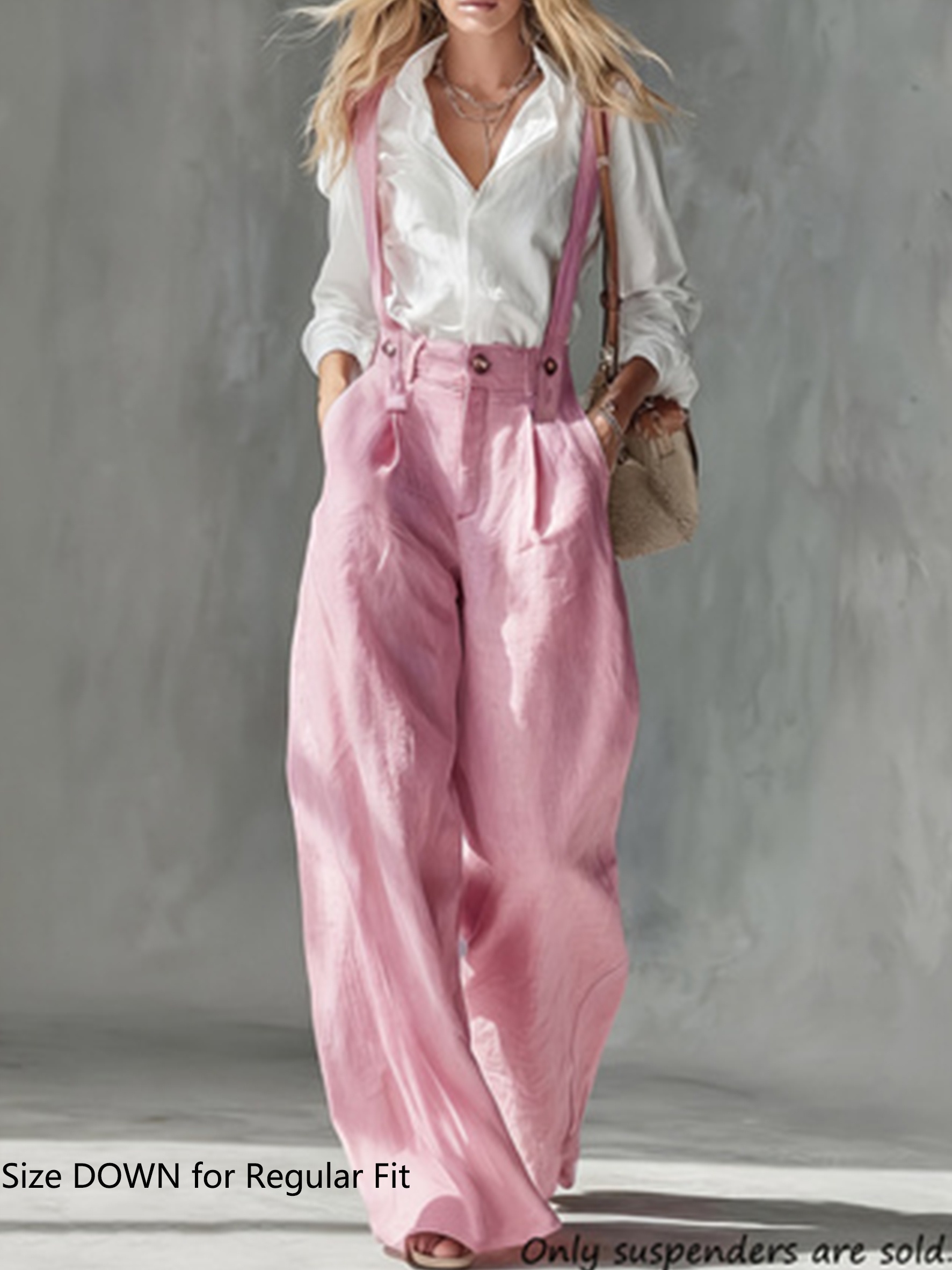 suspender high waisted pants sold on Temu United States