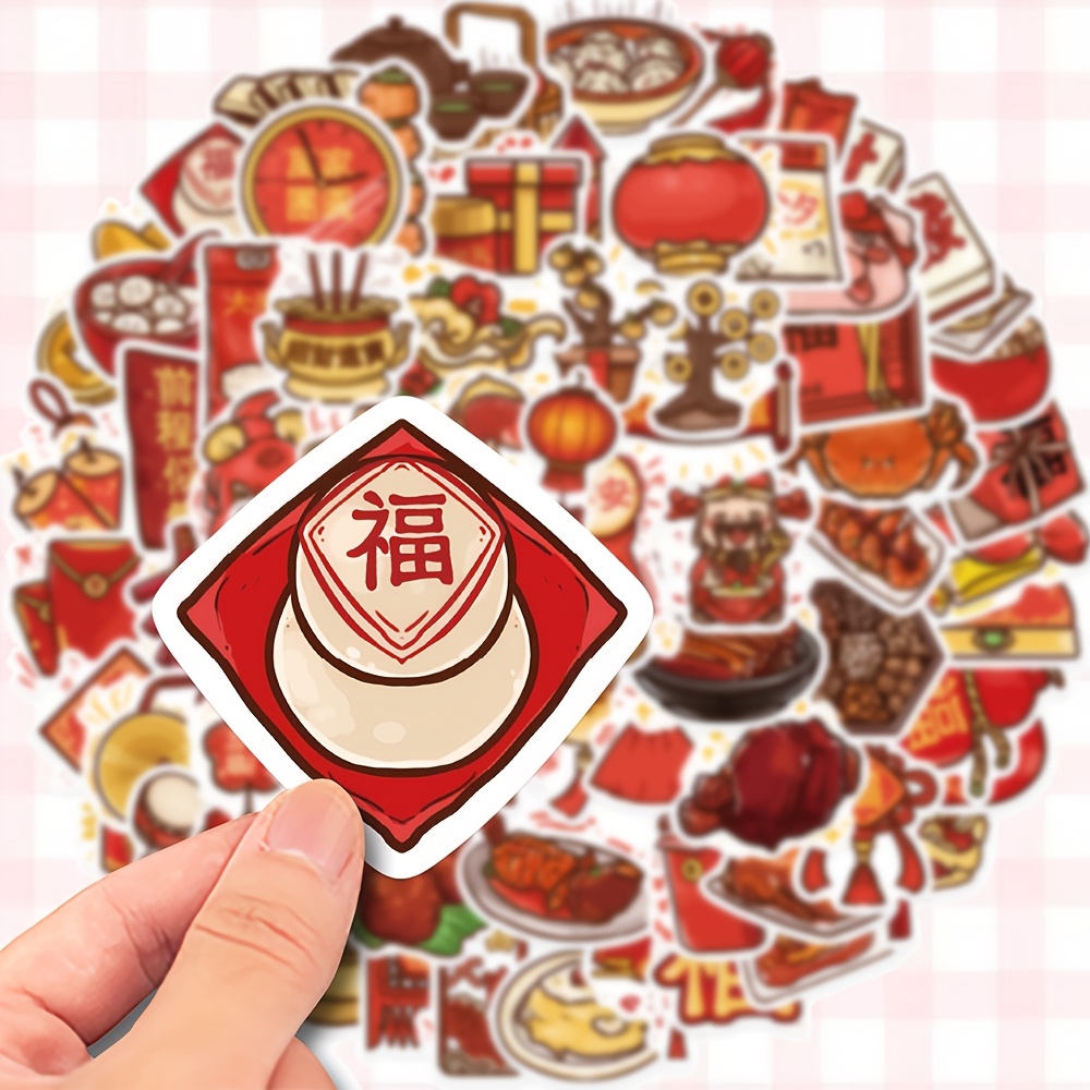 

80pcs Vibrant Chinese New Year Stickers - Waterproof Vinyl Decals With , Lanterns & Symbols For Laptops, Guitars, Skateboards, Helmets & More, New Years Decorations