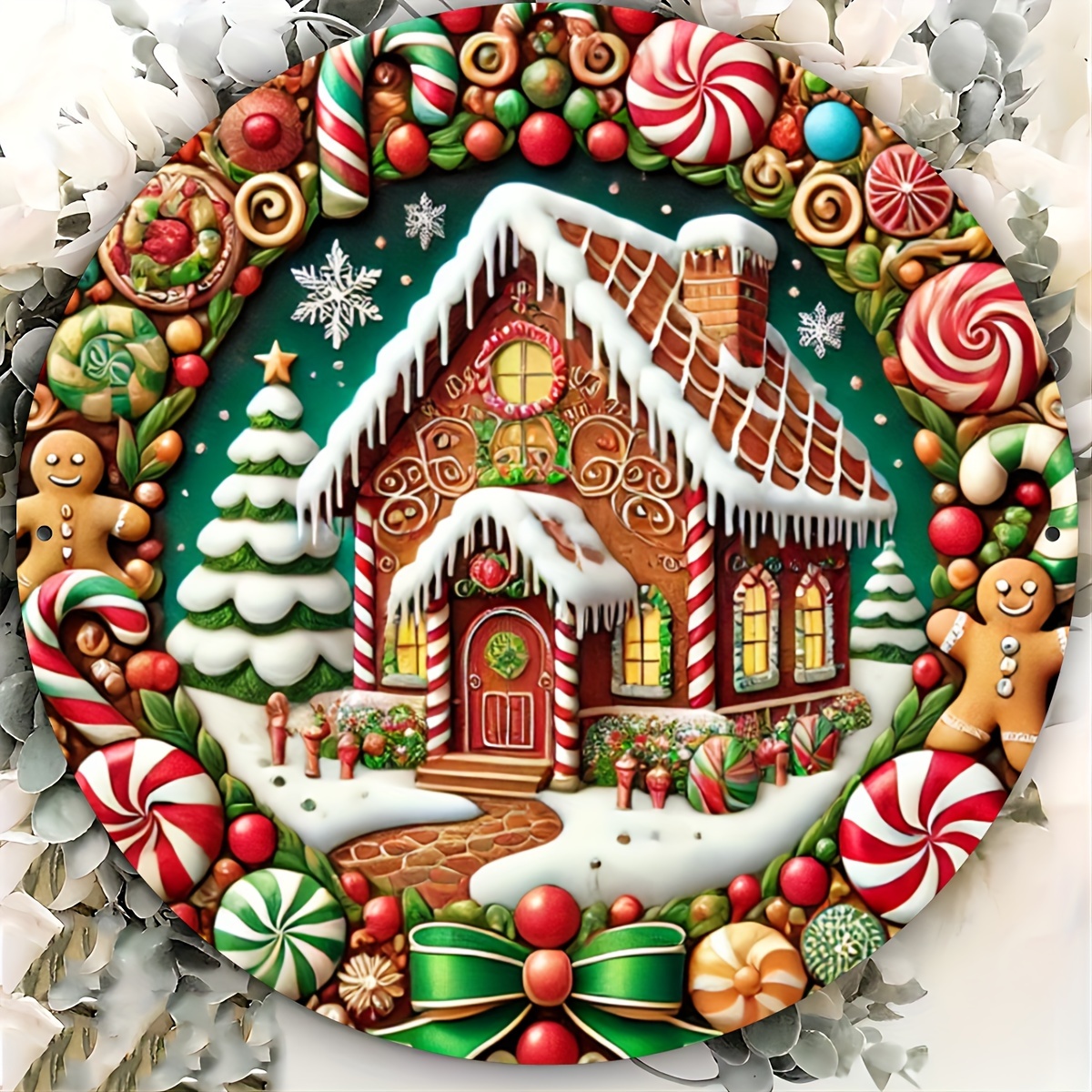 

Christmas Gingerbread House Metal Sign Art - 1 Pack Round Iron Tin Sign, Waterproof, No Fading, Rust-resistant, Heat And Cold Durable, Land Themed Outdoor Indoor Decor