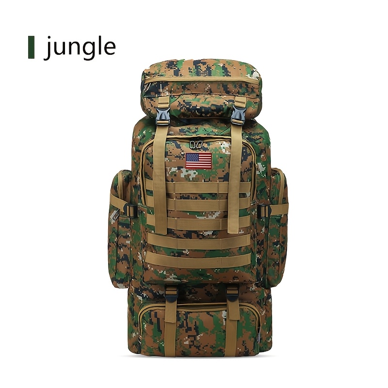 TEMU Sac à dos camouflage 75L pour hommes, conçu pour , la randonnée et le camping, avec housse de pluie et fabriqué en matériau durable 600D