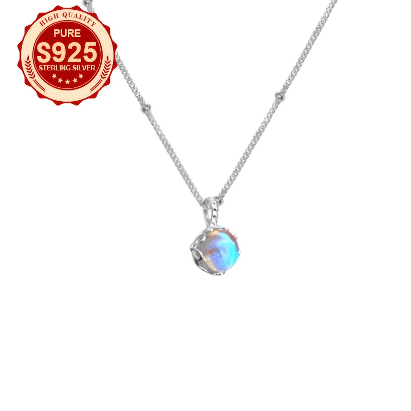 Women's S925 Silver Moonstone Pendant Necklace, Elegant Gift