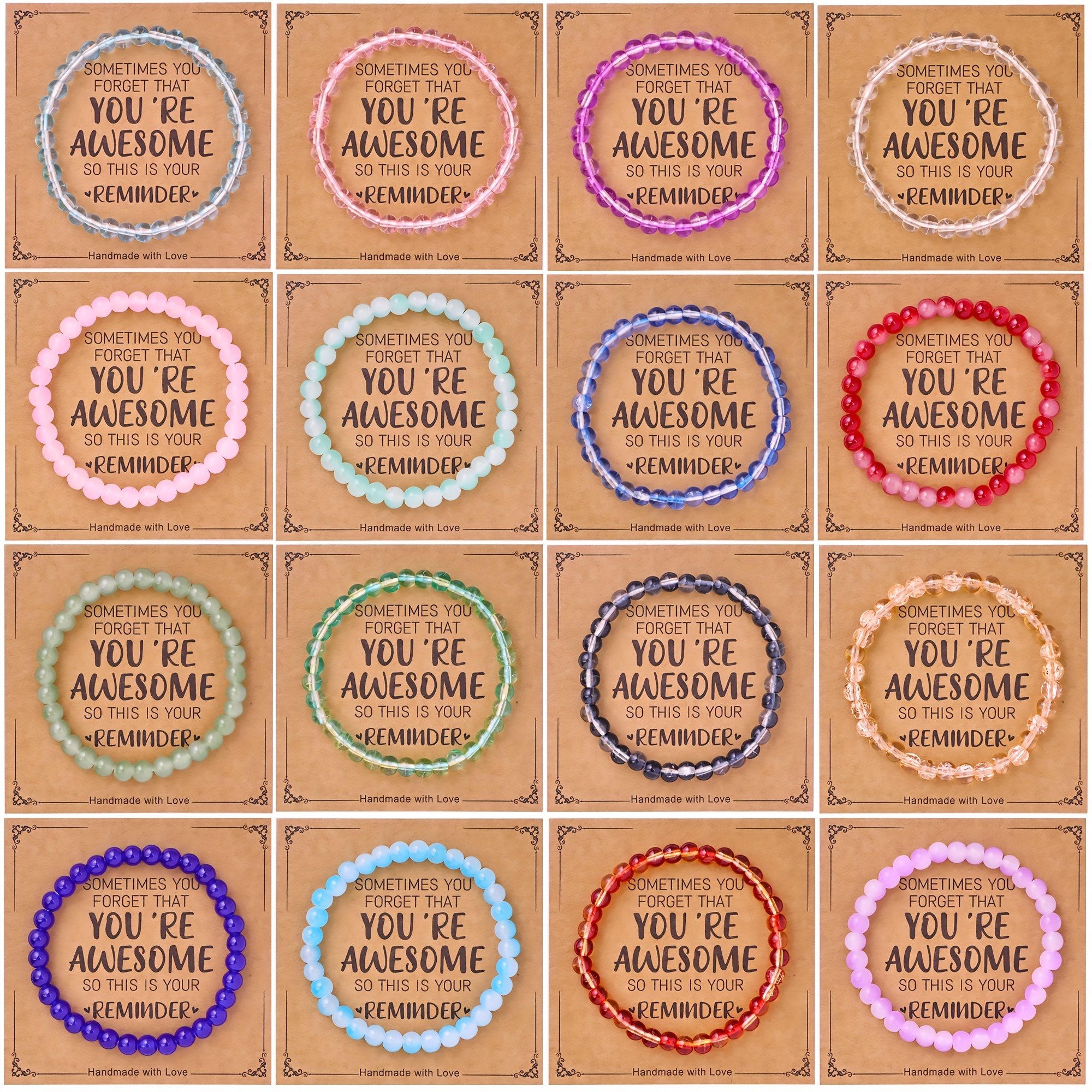 TEMU 16pcs Exquisite Bracelet, Each Piece Comes With 16pcs Inspirational Cards. Are Women' Bracelet, Suitable For Gifting To Family, , Teachers And