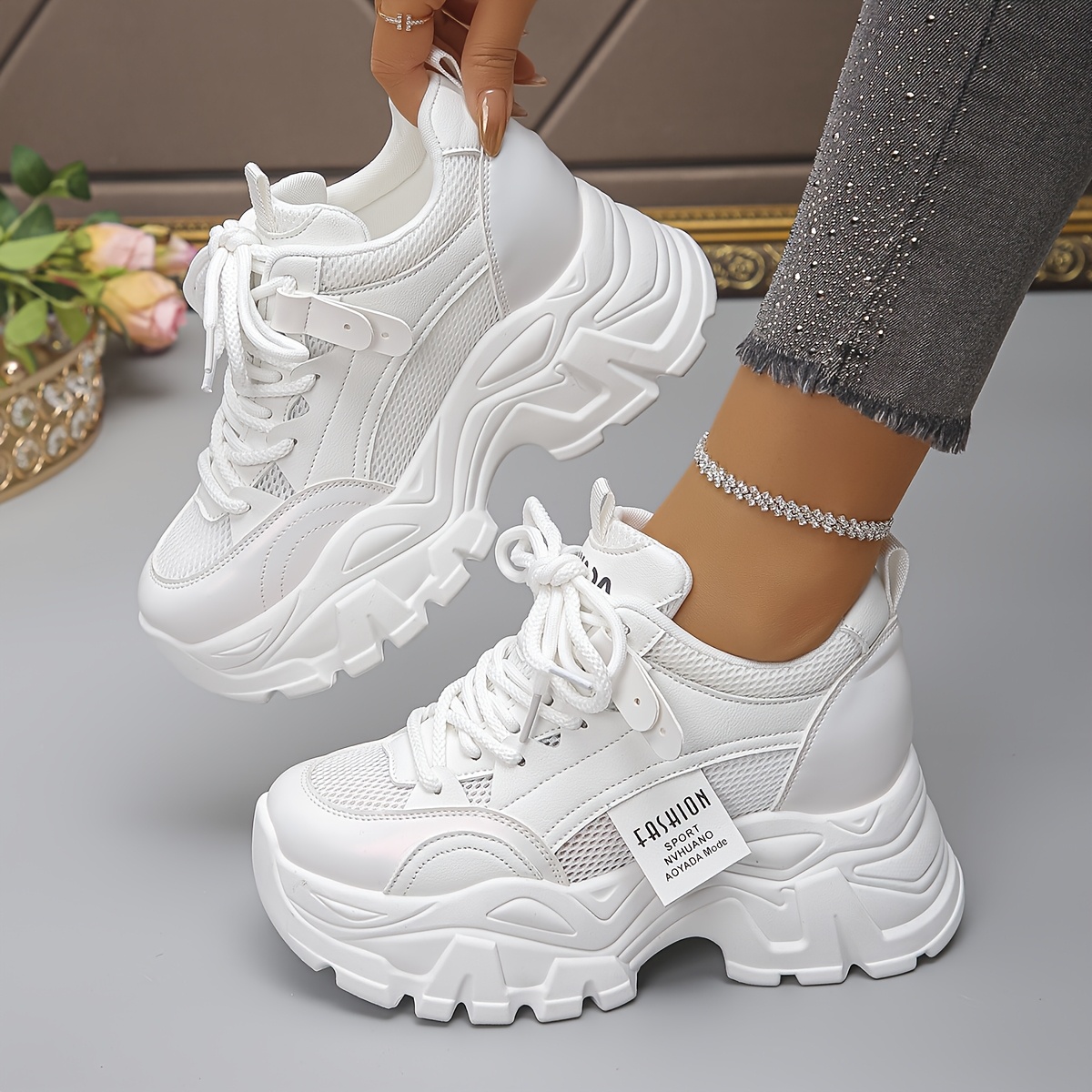 womens platform dad sneakers 2025 new style upper anti slip - Temu
