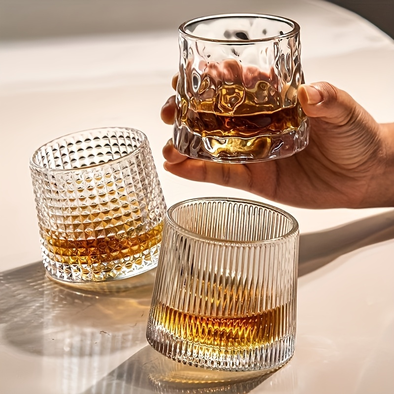 Image of 3-pack Whiskey Glasses - Clear, Reusable Vintage-style Rotating Ball-bottom Cups, Suitable For , Bourbon, And S - Durable, Hand Wash , Ideal For Bars, Restaurants, And Home Use