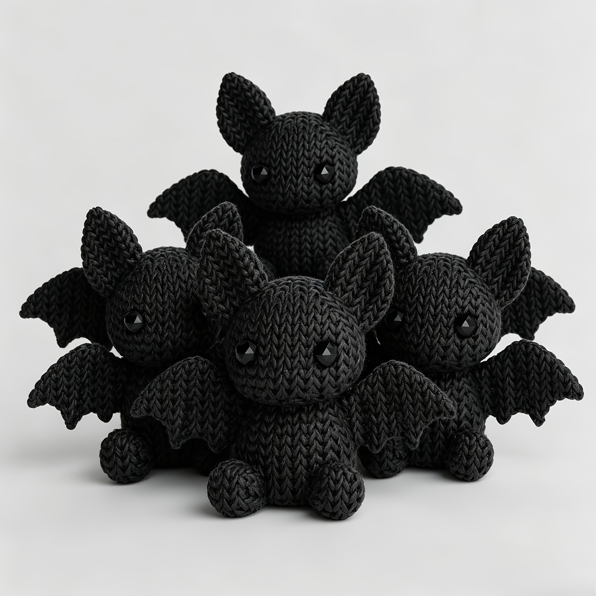 TEMU 4pcs Knitted Texture Bat Halloween Tabletop Sculptures, 3d Printed Matte Black Crochet Style Bat Figurines Wing Textures, Gothic Dark Season