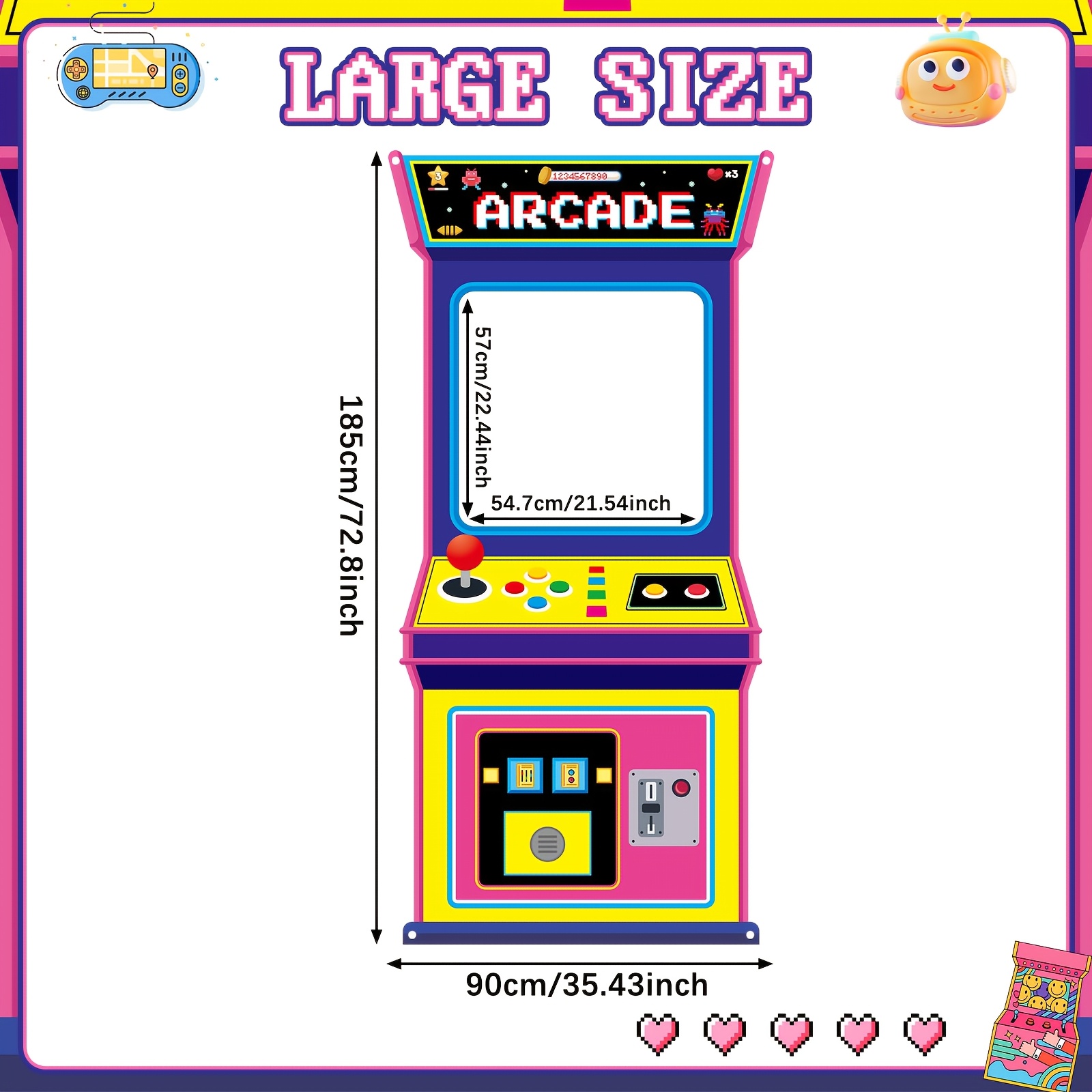 TEMU 2d Door Banner, Retro 80s/90s Arcade Photo Booth Backdrop, Polyester Material For Birthday Parties, , Themed Decorations - Video Game Machine