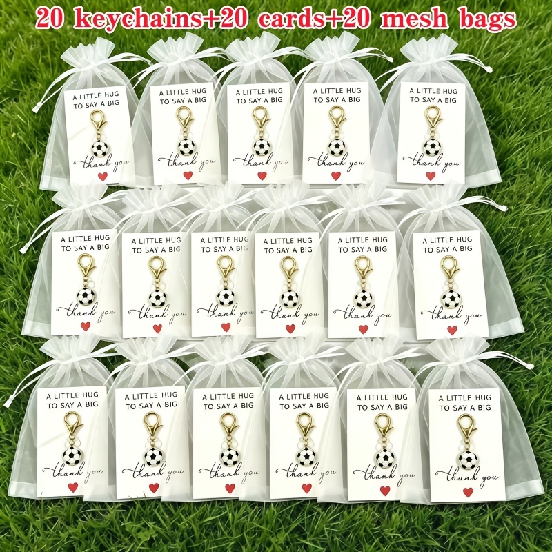 TEMU 60 Pack Soccer Keychain Set, Includes 20 Keychains/20 Thank You Cards/20 Organza Bags, Soccer Pendant Lobster Clasp Keychains, Suitable For Team