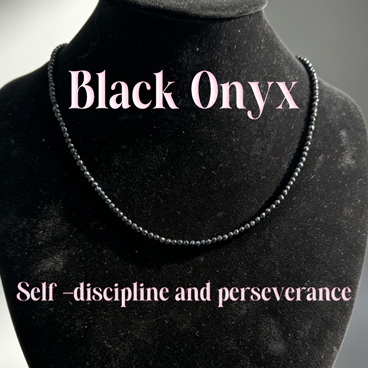 TEMU Collier ras du cou en perles d'onyx noir naturel facetté et minuscule, symbolise l'autodiscipline et la , bijou de cou délicat et minimaliste