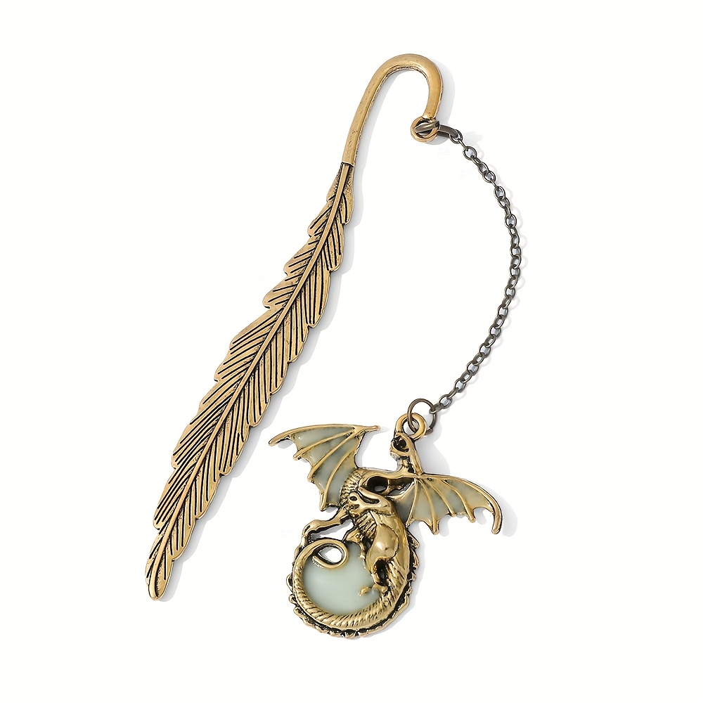 TEMU 1/2pcs Quatrième Aile Dragon Volant - Marque-page Gothique Luminescent en Métal, Inserts de Livre + Pendentifs, Objets pour Club de Lecture,