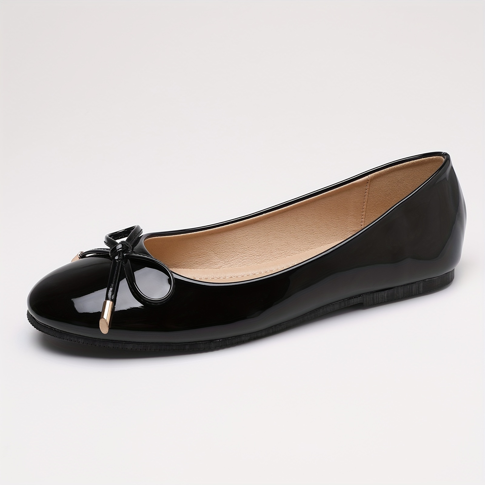 ballet bow single shoes chunky heel round toe shallow   and autumn dress bow flat single shoes womens spring and autumn 2024 new french small fragrance nude patent soft sole     shoes women shoes