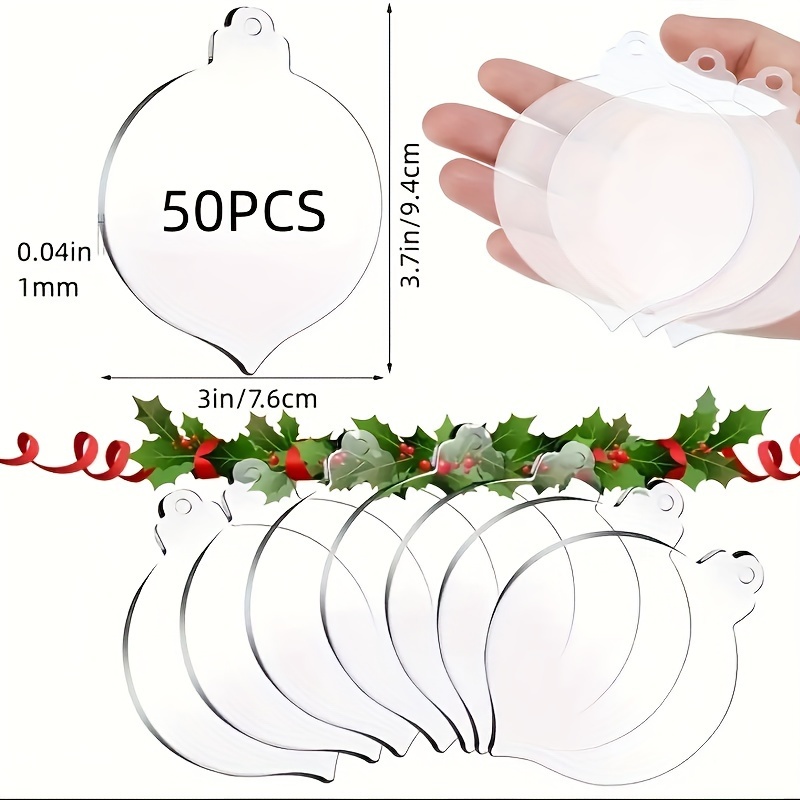 

50pcs 3.7in X 3in Christmas Ornaments, Blank Diy Crafts , For , Christmas, Halloween, Round , Battery-free, Hanging Decorations