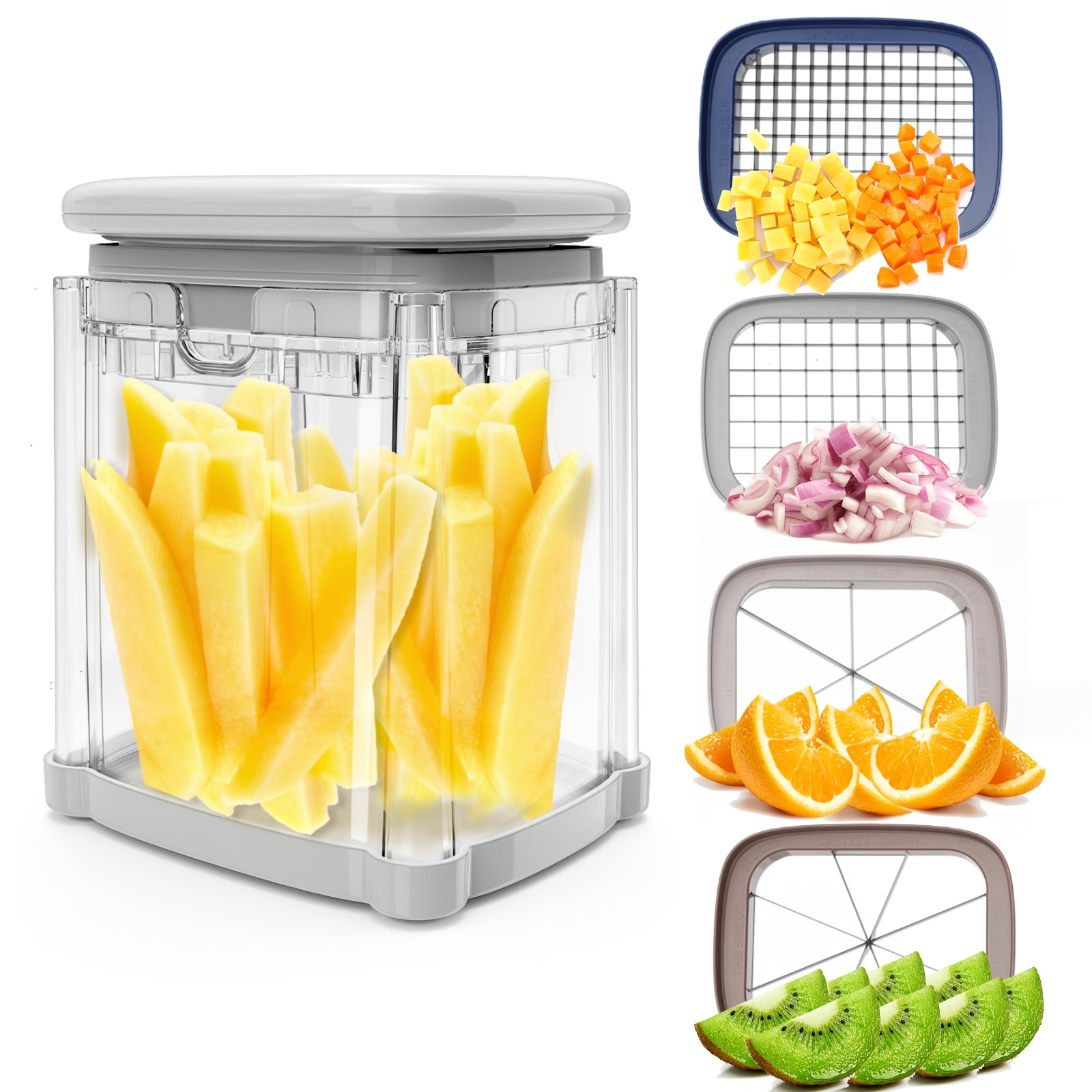 French Fry Cutter Press Type Onion Tomato Onion Dicer 4-in-1 Blade Kitchen Gadget