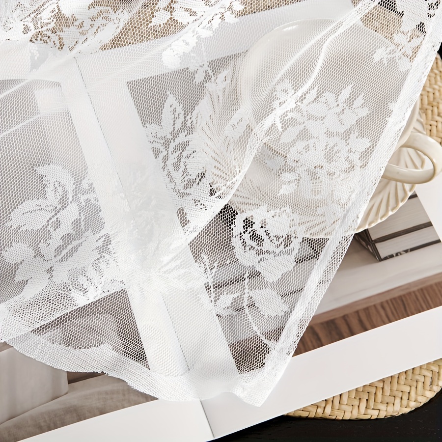 E-shop Nordische weiße Rosen Spitzenvorhänge Wohnzimmer Schlafzimmer Halbschattierung Transparente Trennwand Vorhang Büro Heimdekoration