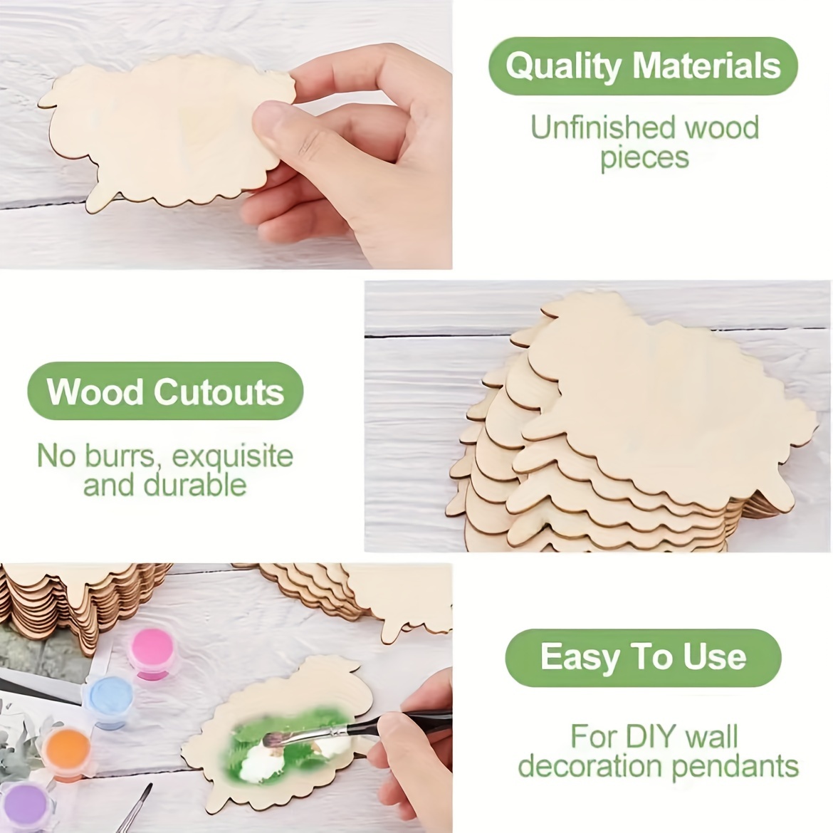 

10-piece Natural Wood Sheep Shapes For Diy Crafts, Painting & Home Decor - Blank Wooden Cutouts