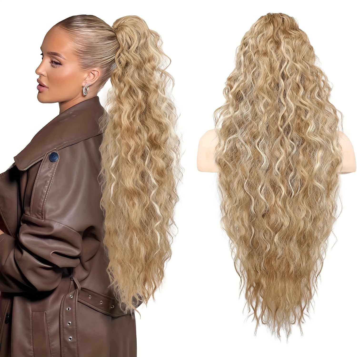28 inch lightweight curly wave clip in hair extension multi layered synthetic hair for   ponytails chocolate brown unisex all   ponytail hair extensions versatile hairpiece multilayered texture easy application hairpiece details 0