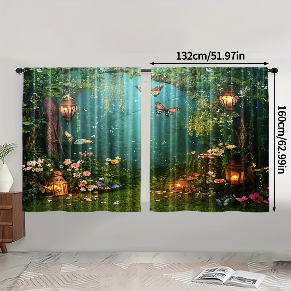 TEMU Set Of 2, Spring Forest Print Drapes (does Not Rod, No Motion, No Batteries) With Thermal Insulation And Light-blocking Features Suitable For