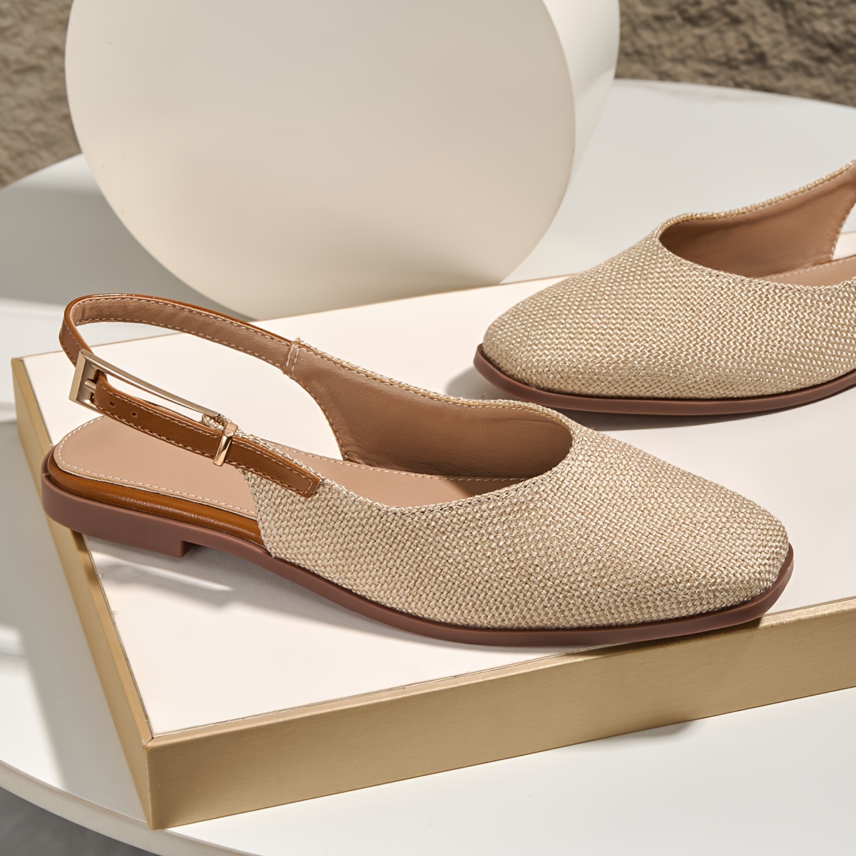 womens elegant beige linen moccasin   toe sandals with   closure breathable pu cover lining arch support beige tpu sole casual to formal shoes for summer office semi formal events comfortable durable everyday dress shoes light beige woven upper with back strap metal   soft pu insole tpu outsole for all day wear low heel sandals for women comfortable womens sandals elegant sandals for women elegant classy shoes for women plus size Product details 5