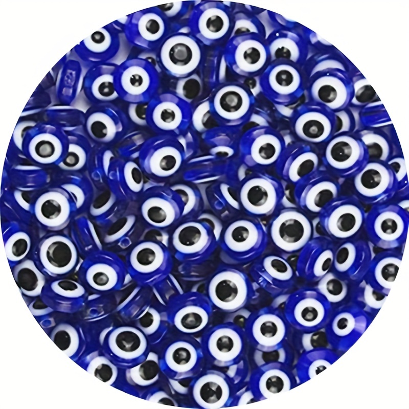 Image of 50pcs6/8/10/12mm Amazing Blue Evil Eye Spacer Beads For Jewelry Making - Resin Oval Beads To Negative Energy