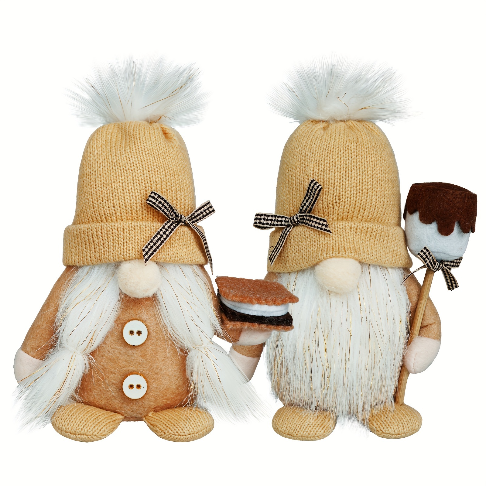 

2pcs S'more Gnome Decorations For Home, Camping Gnome Knitted Soft Tomte For Tiered Tray Decor Scandinavian Elf Gnome With Marshmallow And Chocolate Cream Pie Gnomes