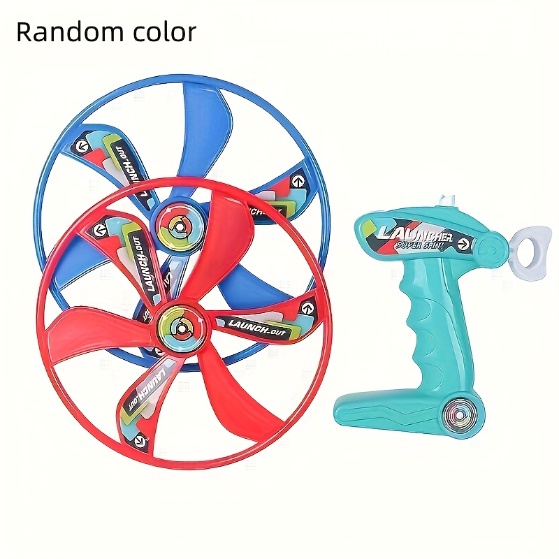 Flying Disc Launcher Toy, Outdoor Spinning Flying Disc Toy Set, Pull String Helicopter Toy For Kids, Game Toy Gift