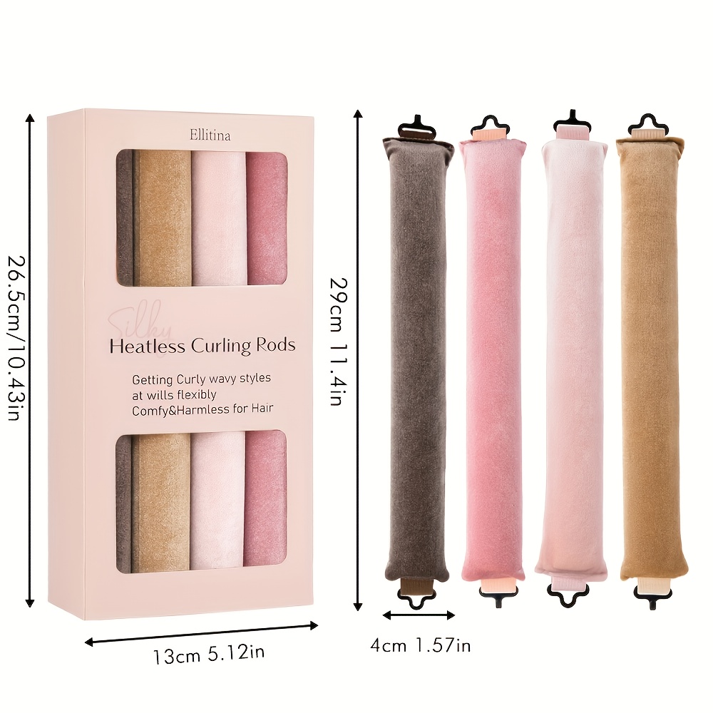 ELLITINA 4pcs Heatless Curling Rods & Headband for Overnight Waves - No Heat Curling Tubes Suitable for with Normal Hair, Travel-Friendly Spring-Summer No-Heat Curling Kit for At-Home Salon Waves, Mother's Day Gift