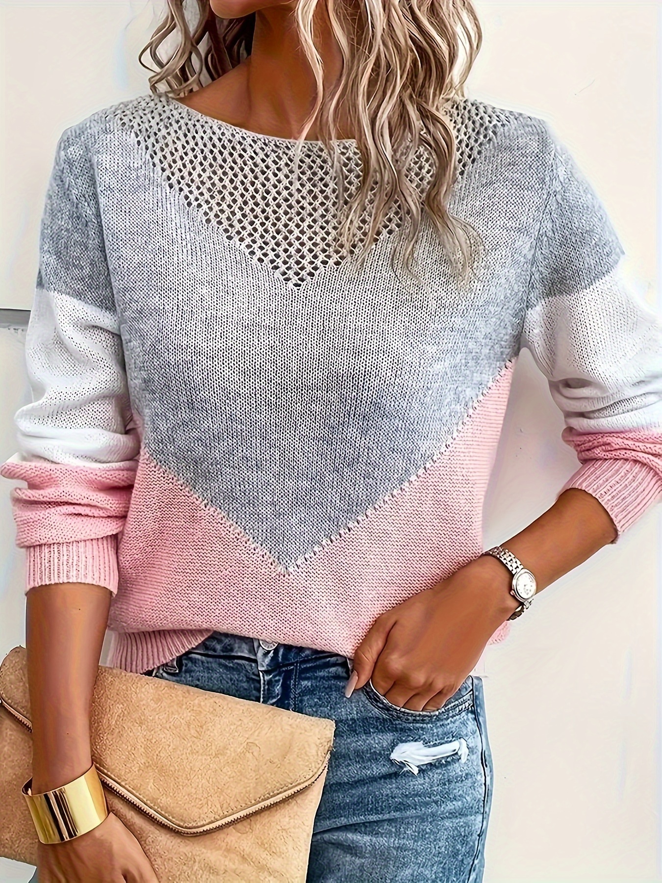 contrast color sweater womens