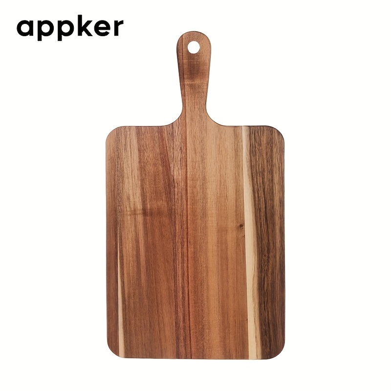 Appker 1pc Acacia Wood Cutting Board - 13.78"x7" Rectangular Charcuterie & Serving Board With Handle - For Cheese, Bread, Vegetables & Fruits - Durable Kitchen Essential - Perfect For