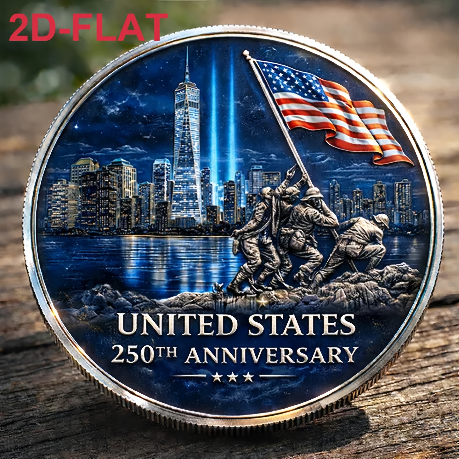 2d Flat, 2d Flat Stand Memorial Token Artistic Cityscape And Figure Design Decorative Souvenir Collectible Figurines Replica, 2d Flat