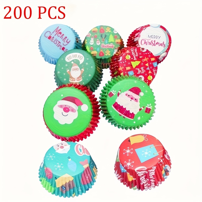 Image of 150 Count Christmas Disposable Cake Cups Random Mixed Color Round Muffin Liners Xmas Festival Party Baking Cupcake Wrappers