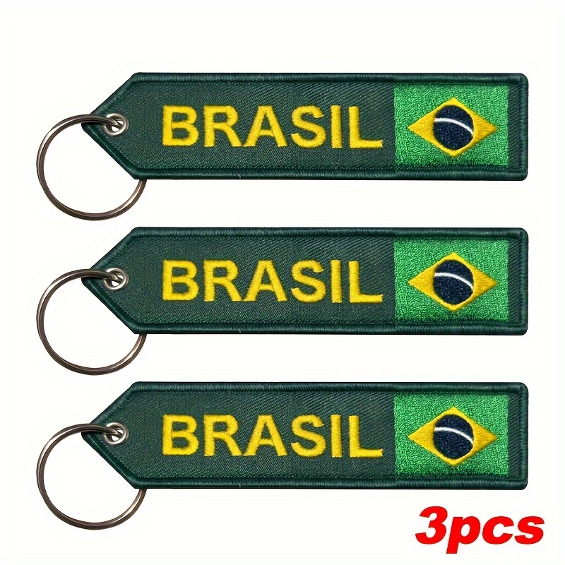 Embroidered Brazilian Portuguese Flag Pattern Label Keychain