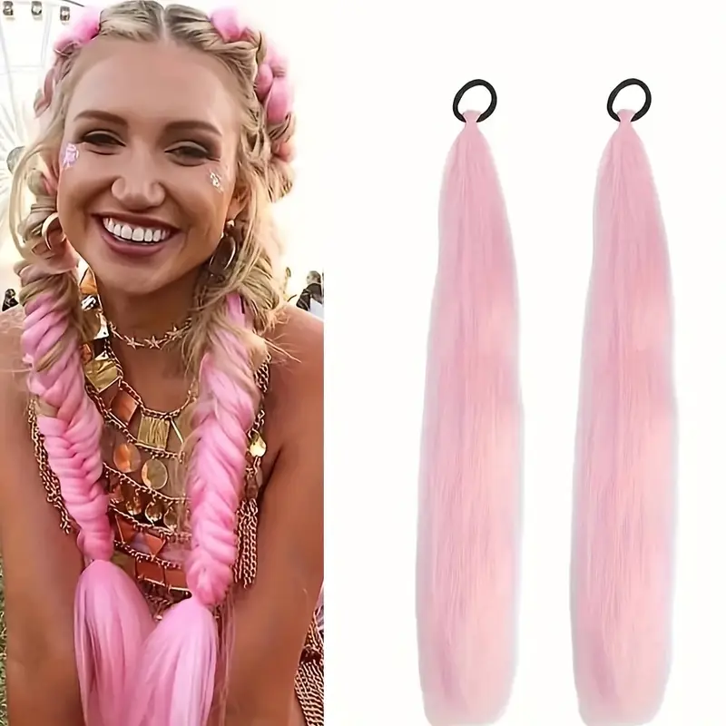 2pcs 26 inch diy ponytail hair extensions for braided hair extensions heat resistant synthetic braided hair for women hair accessories details 6