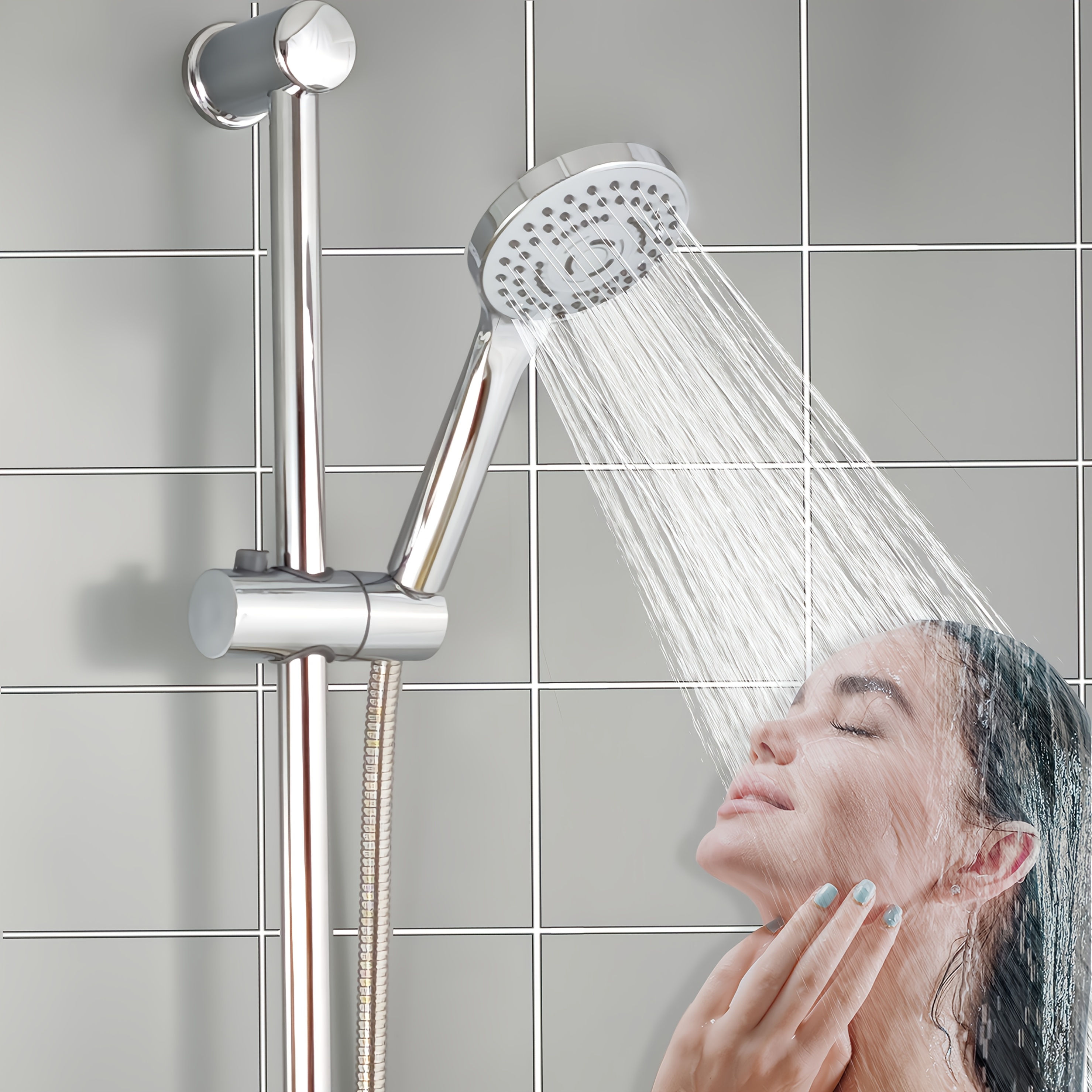 Stainless Steel Lifting Shower Set with 5-Function Hand-Held Shower