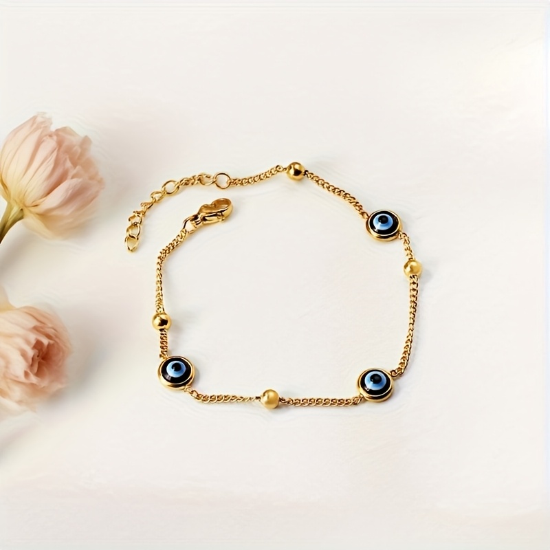 E-shop 1 Stück Unisex Edelstahl 18K vergoldetes Böser Glücksbringer Armband - Robustes Verkettetes Ketten-Design, Wasserdicht, Ganzjahrestauglich,