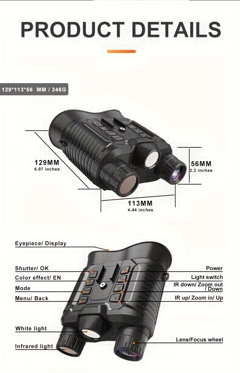 4k ultra hd night vision monocular with 3 display screen and 1968 ft viewing range in total rechargeable battery powered usb dual use plastic material indoor outdoor compatible for night surveillance hunting hiking farm monitoring with 32gb card included details 6