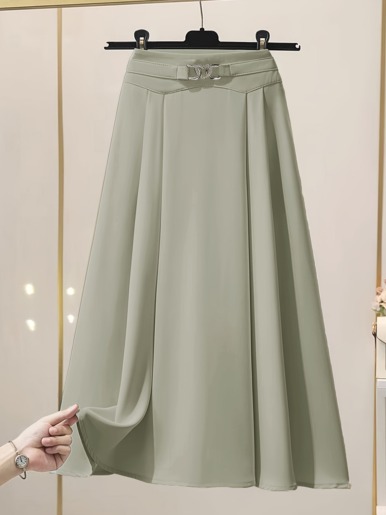 2025 Summer Womens Elegant A Line Midi Skirt High Waisted