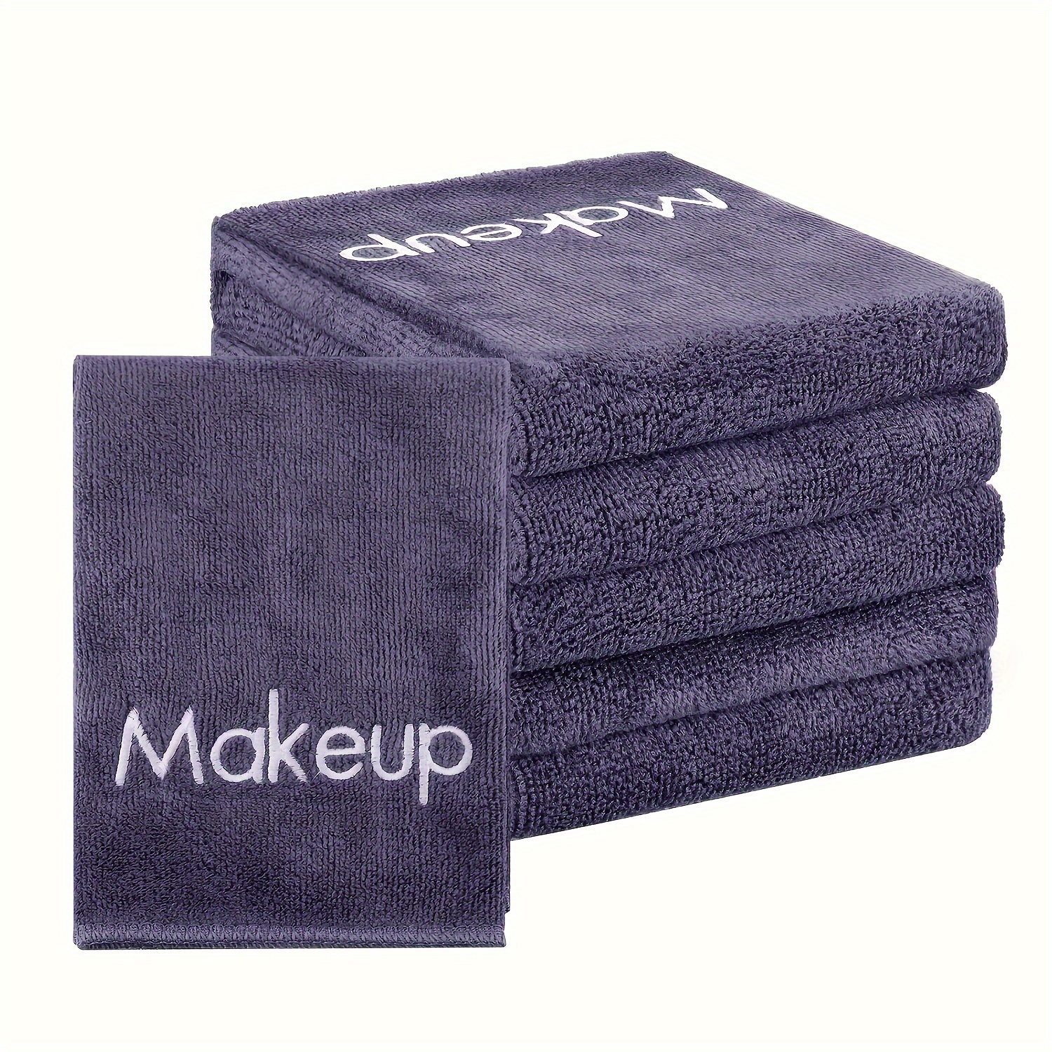 

6pcs Microfiber Makeup Towels, Reusable Soft Absorbent Facial Cloths With Embroidery For Women's Skin Care, Contemporary Style