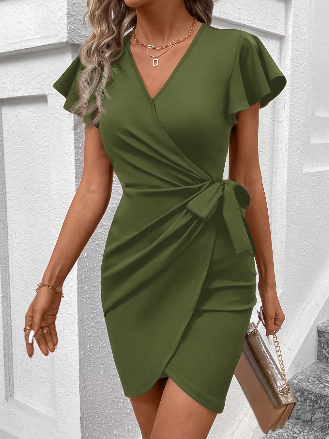green leopard dress new look Leopard Print V-Neck Midi Dress Dusty Blue / L main image 1