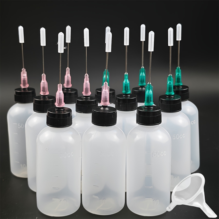 TEMU Set da 6/12 pezzi di bottiglie di plastica da 50ml a spremitura con imbuto, di precisione per olio, per colla, applicatore di olio in LDPE con
